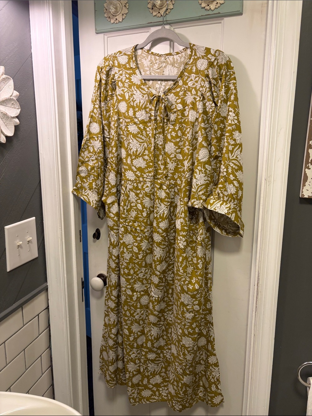 Mustard Floral Tie-Front Maxi Dress